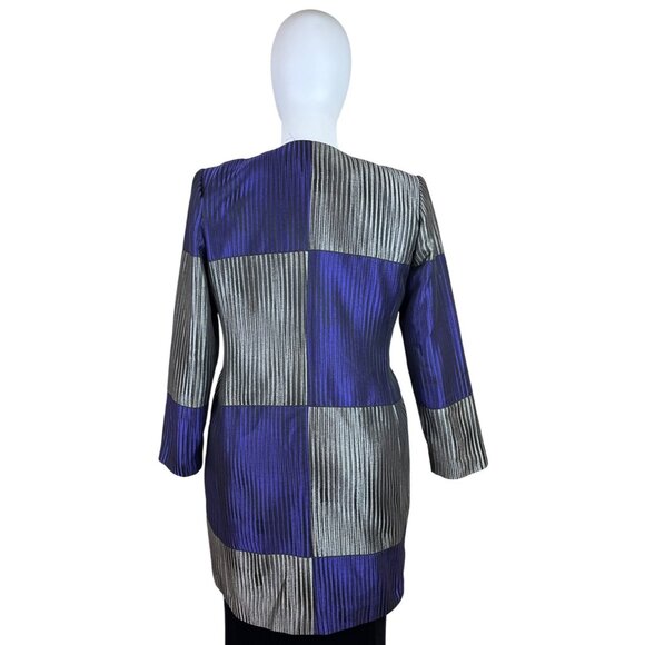 Chico’s Purple & Silver Colorblock Womens Open Front Jacket 3/4 Sleeve Sz 2 - Picture 5 of 11